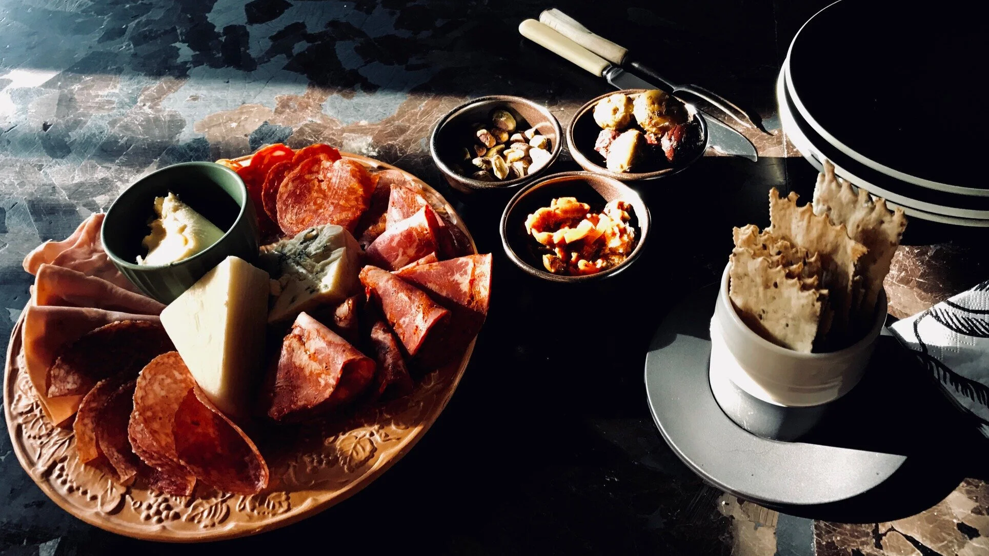 Charcuterie board with meats, cheeses, and accompaniments from D'Vino on King Street in Madison